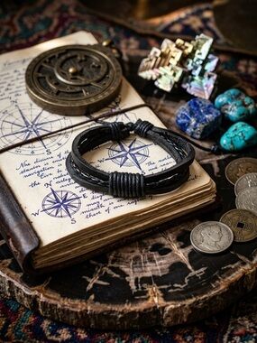 Hand Crafted Black Leather Wrap Bracelet